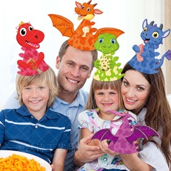 New Product DIY Cartoon Dinosaur Theme Birthday Hat for Children Boys Birthday Party Decoration Photo Prop