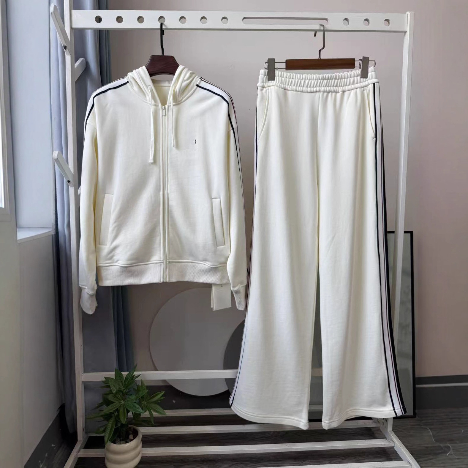 Sports and Leisure 2025 New Autum Terry Hooded Open Sweatshirt Elastic High Waist Sweatpants Suit for Women