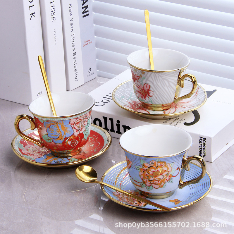 Vintage Coffee Cup Set French Cup and Saucer British Afternoon Tea Mark Water Cup Household Coffee Cup Ceramic High Color Value