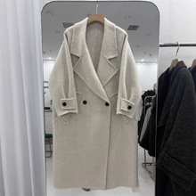 翻领双排扣2025秋冬新款双面羊毛大衣女韩系宽松休闲风加长款外套