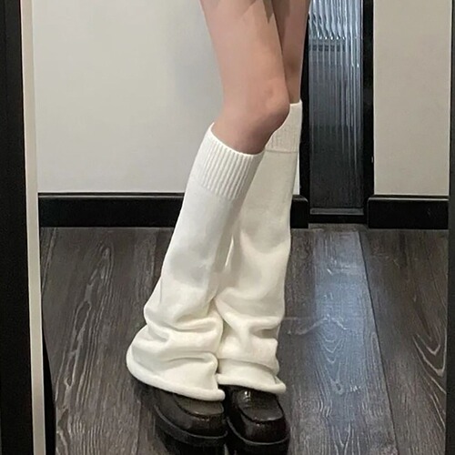 Japanese jk black and white knitted socks knee pads and calf piles to prevent cold and keep warm y2k women's spring autumn and winter ins trend