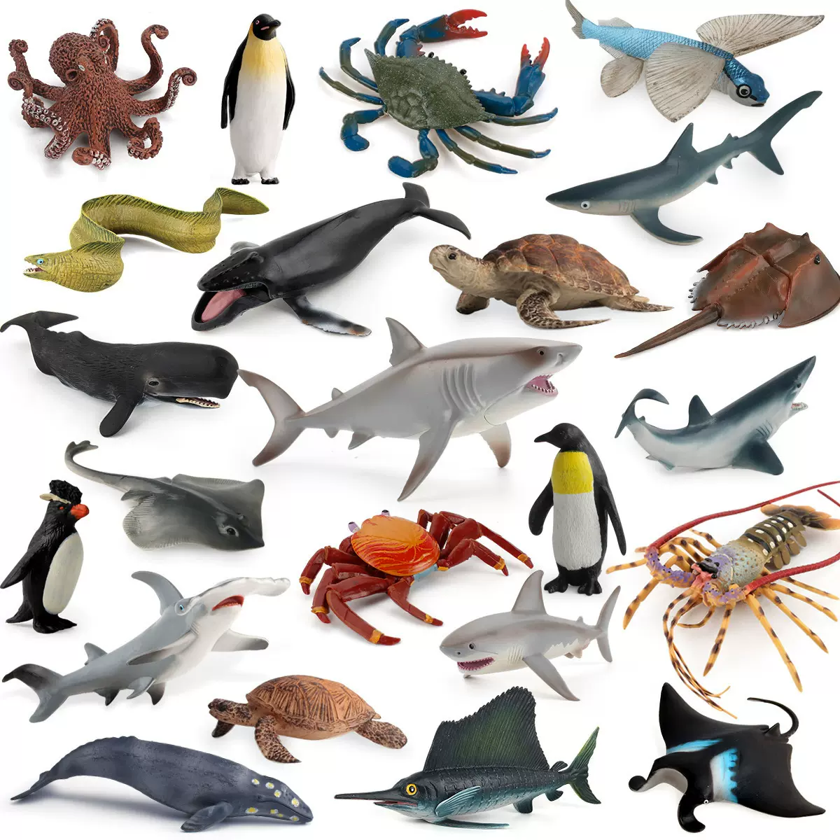 仿真大白鲨鲸鲨海洋生物模型海龟企鹅海底世界儿童动物玩具 70款