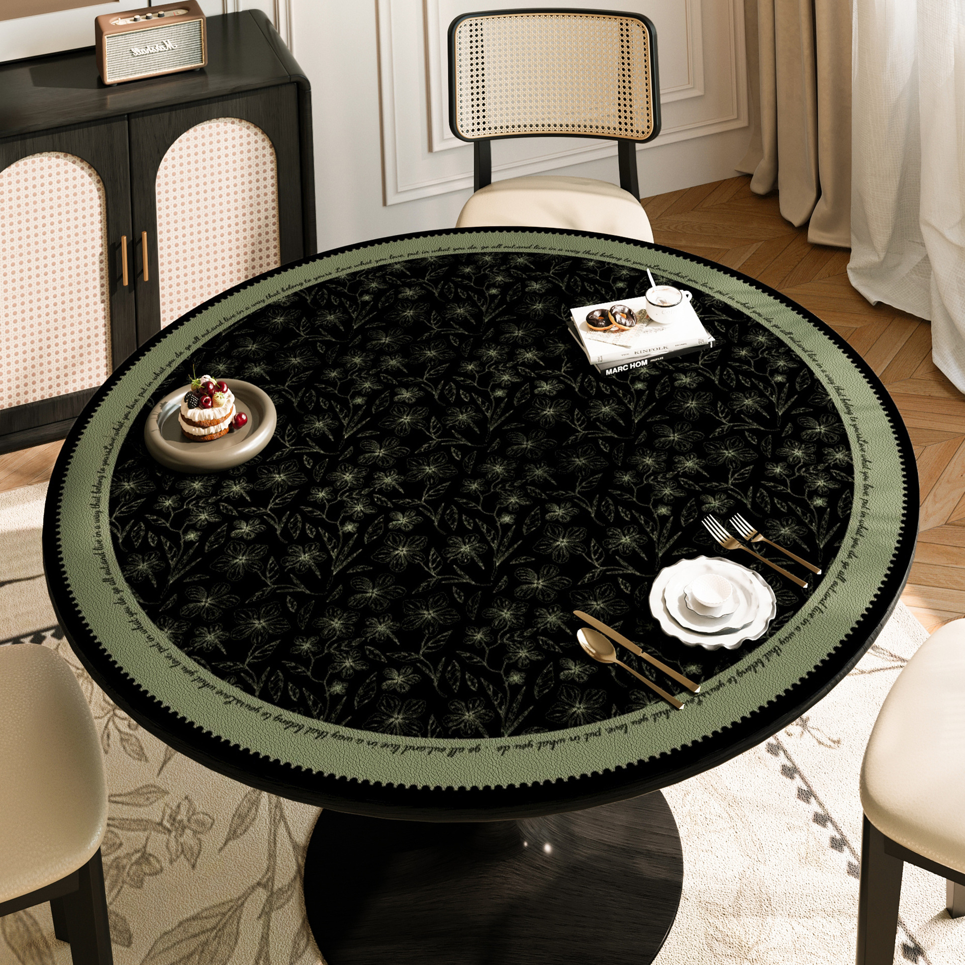 2025 nuevo estilo chino mesa redonda impermeable a prueba de agua a prueba de aceite sin lavado almohadilla de mesa redonda de cuero almohadilla de protección de mesa redonda