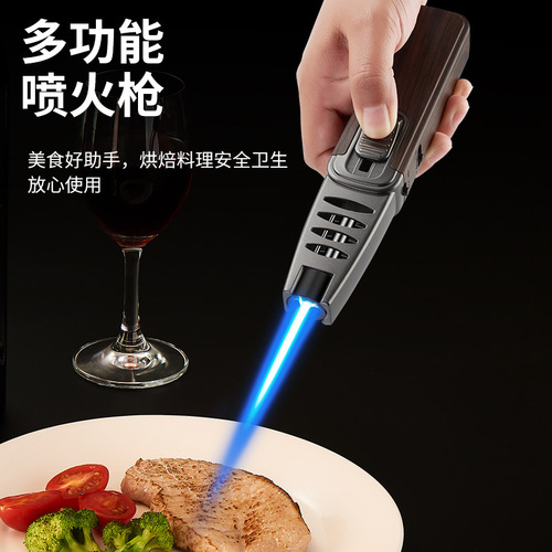 Windproof straight-through large spray gun welding gun personalized kitchen baking blue flame inflatable metal cigar lighter wholesale product