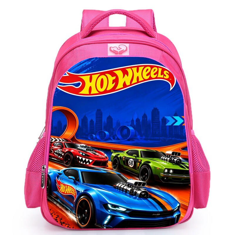 Trendy Hot Wheels three-car racing theme printed backpack for kids, stylish and fashionable children's school bag for outings