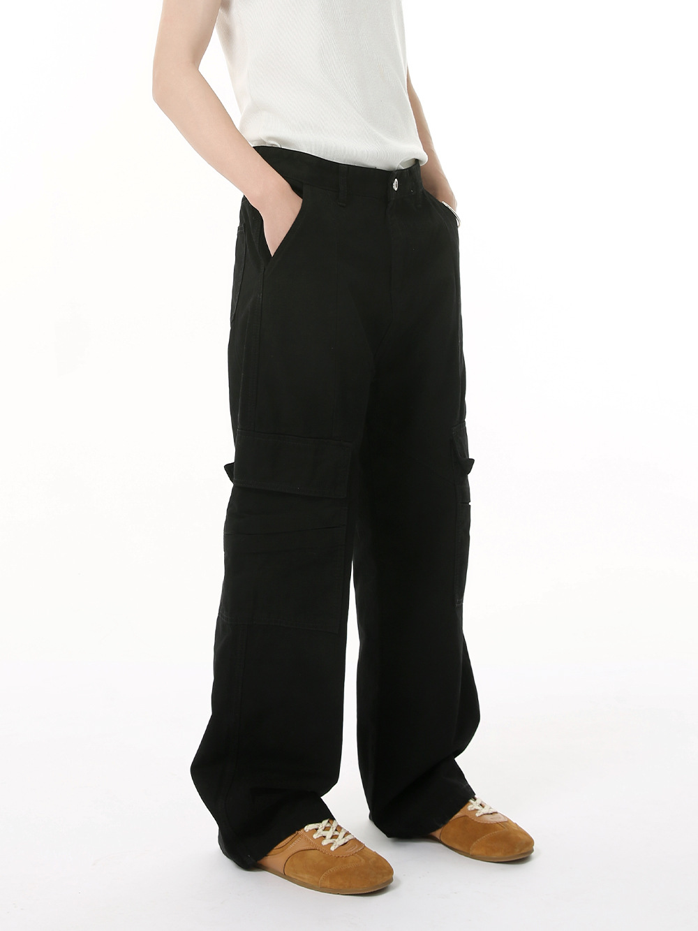 MTLCLOTHES para hombre | Vaqueros lavados sueltos de color sólido de algodón recto americano de calle alta