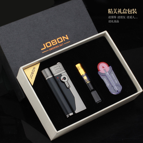 Jobon China blue flame direct lighter high-end men's three-way filter cigarette holder lighter gift set