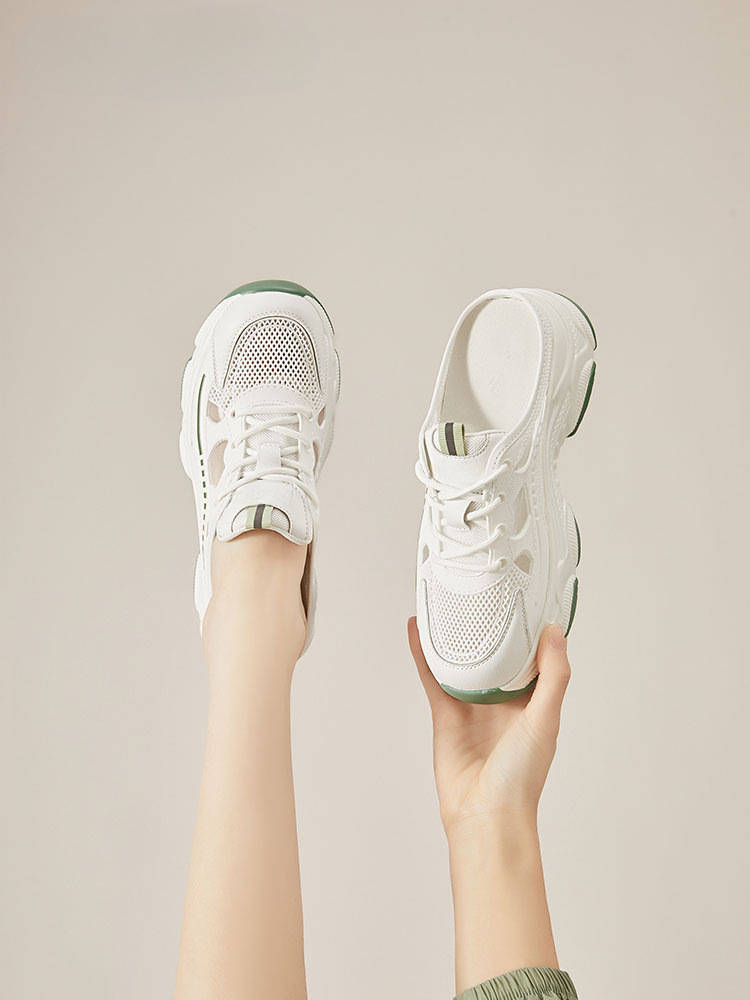 Giày sneaker nữ chunky đế dày lưới thoáng khí kiểu bố mùa hè, dép lê nửa kín mũi — 4622101138 bạc trắng, 4622101138 xanh/nửa kéo, 4622101138 trắng xanh, 4622101138 màu xám/kéo một nửa