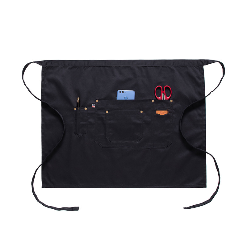 Delantal corto de algodón Amazon para mujer, estilo moderno, ropa de trabajo para panadería/cafetería, delantal de mezclilla para cocina casera