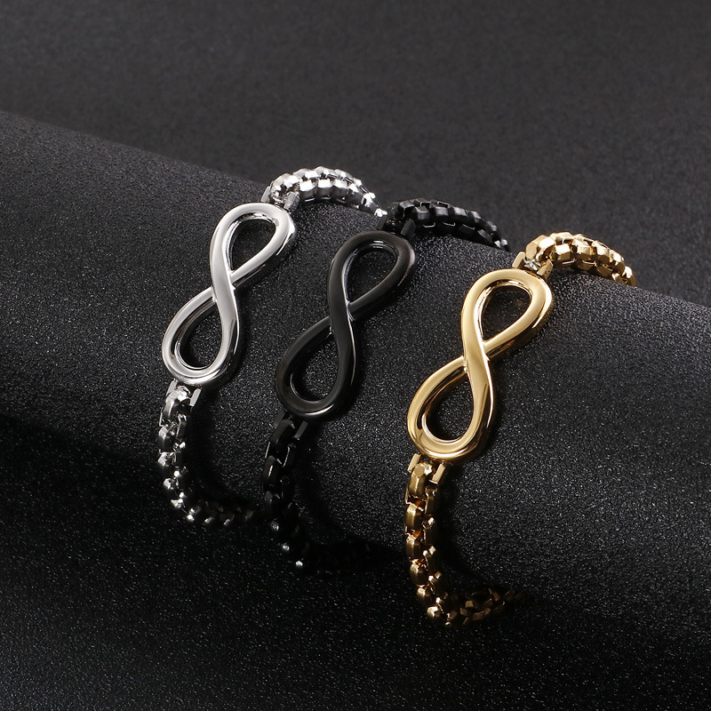 Men's simple stainless steel chain infinite 8-word bracelet personality titanium steel electroplated 18K real gold bracelet Men's simple stainless steel chain infinite 8-word bracelet personality titanium steel electroplated 18K real gold bracelet