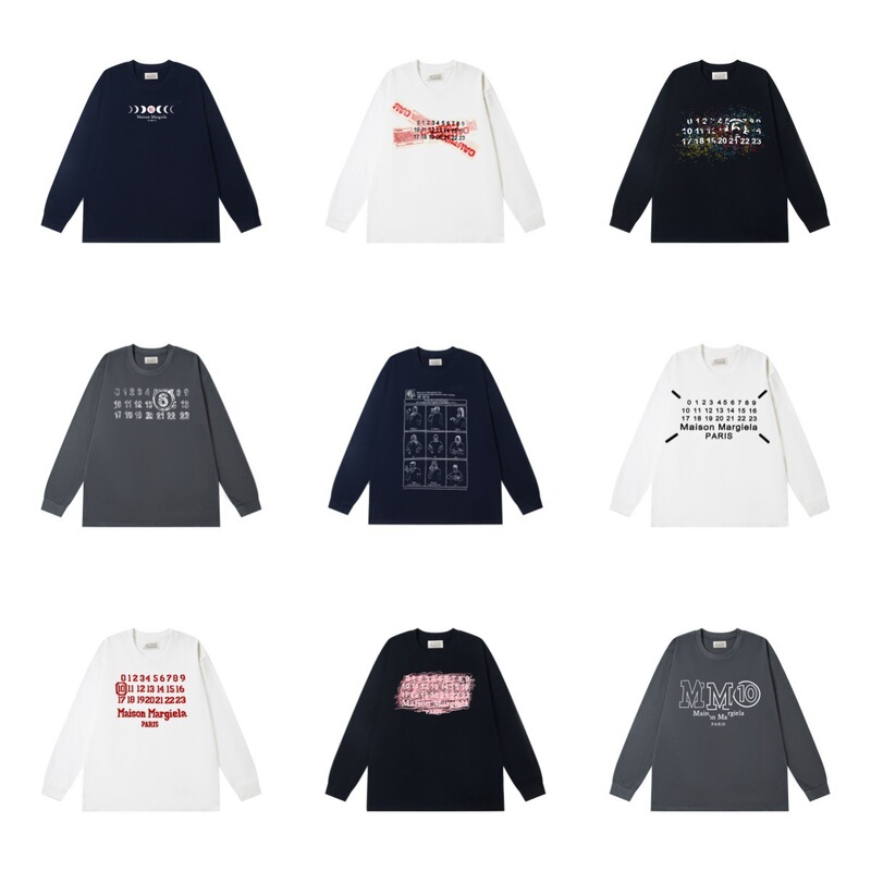 Cross-Border High Street Maison Margiela Mm6 Trendy Brand Long-Sleeve Printed Loose T-Shirt for Men and Women Couples Cross-Border High Street Maison Margiela Mm6 Trendy Brand Long-Sleeve Printed Loose T-Shirt for Men and Women Couples