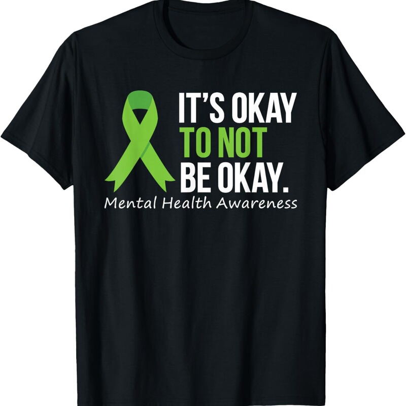 Cross-Border European and American Fashion Okay Shirt Okaynott Awareness Be Mental Health Ribbon Gray 	 Men's Short-Sleeved T-Shirt