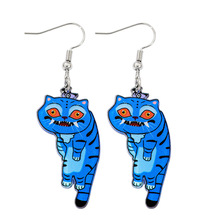 KPOP猎魔女团可爱蓝色老虎乌鸦亚克力吊坠耳环双面图案耳环配饰