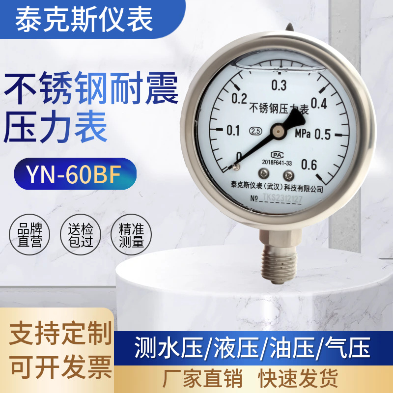 泰克斯 Yn-60 压力表水表油表真空表耐震压力表 0.6MP