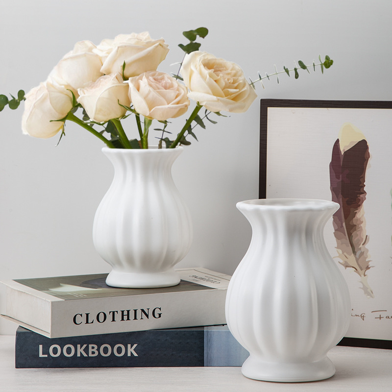 Support Cross-Border Labeling and Delivery French White Imitation Ceramic Plastic Vase Hydroponic Flower Vase Table Decoration Ornaments