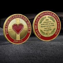 外贸纪念币 心形纪念币 立体浮雕烤漆金属工艺品制作徽章跨境供商