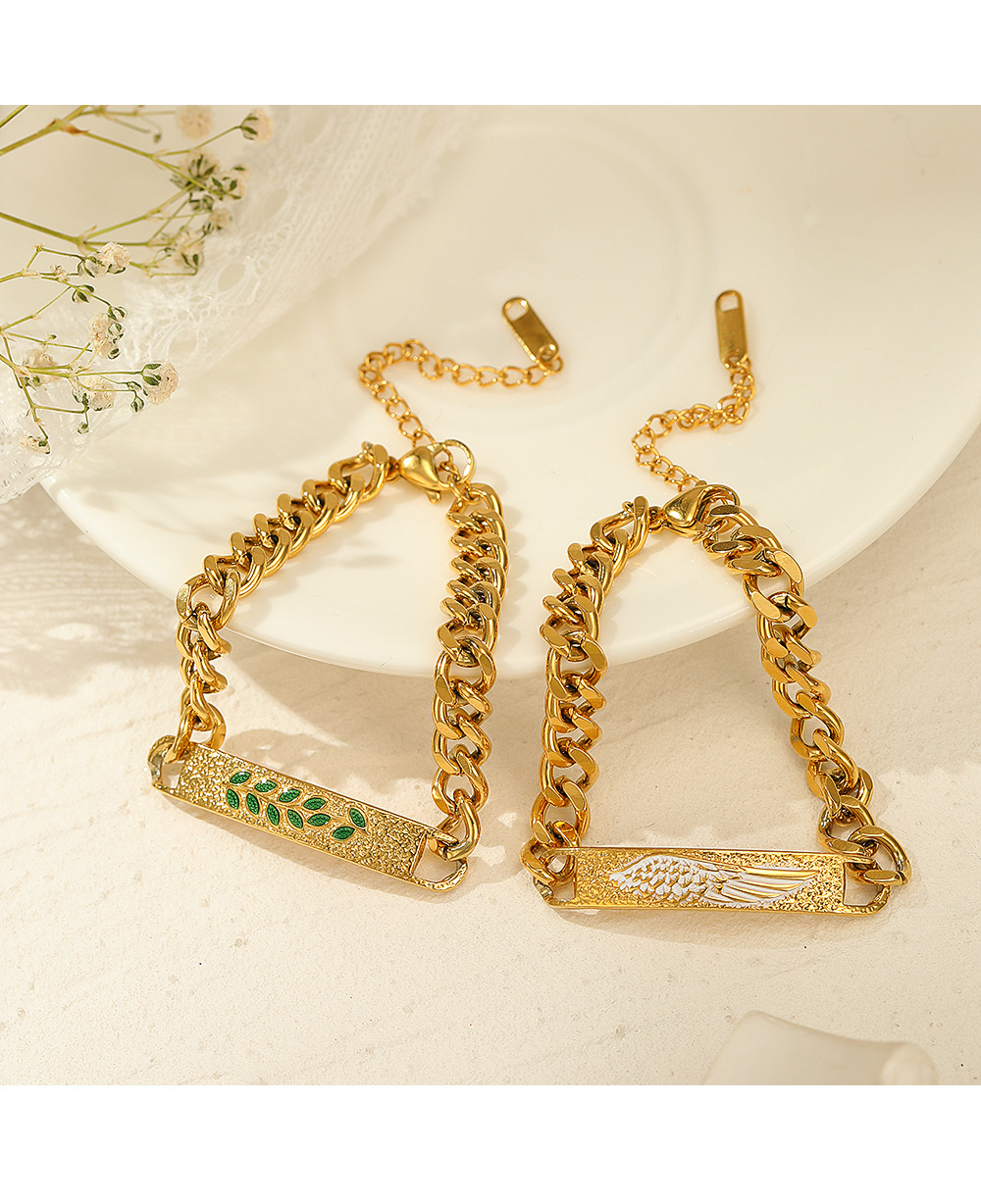 Hip-Hop Geometric Stainless Steel Enamel Gold Plated Bracelets 1 Piece