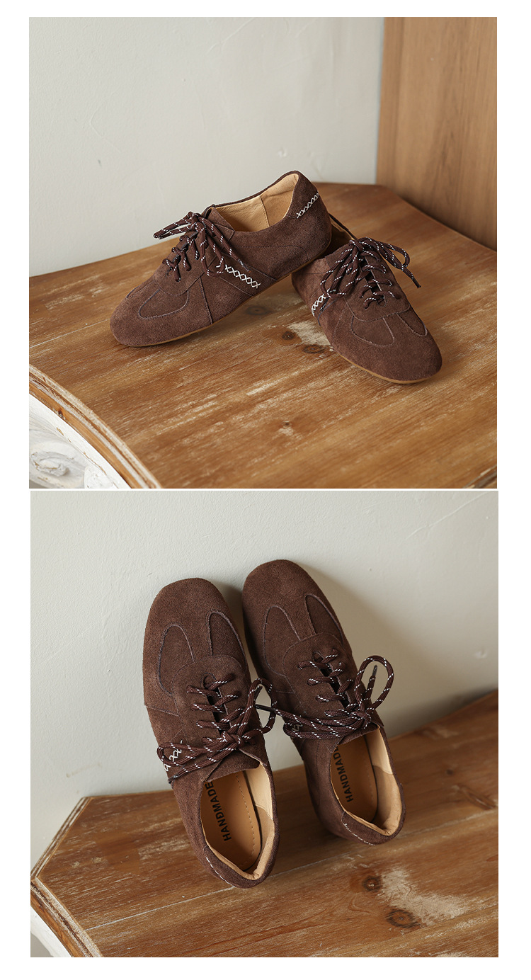 Giày sneaker nữ cổ điển mũi tròn chất liệu da lộn, đế tăng chiều cao, dây buộc — màu nâu chi tiết 14