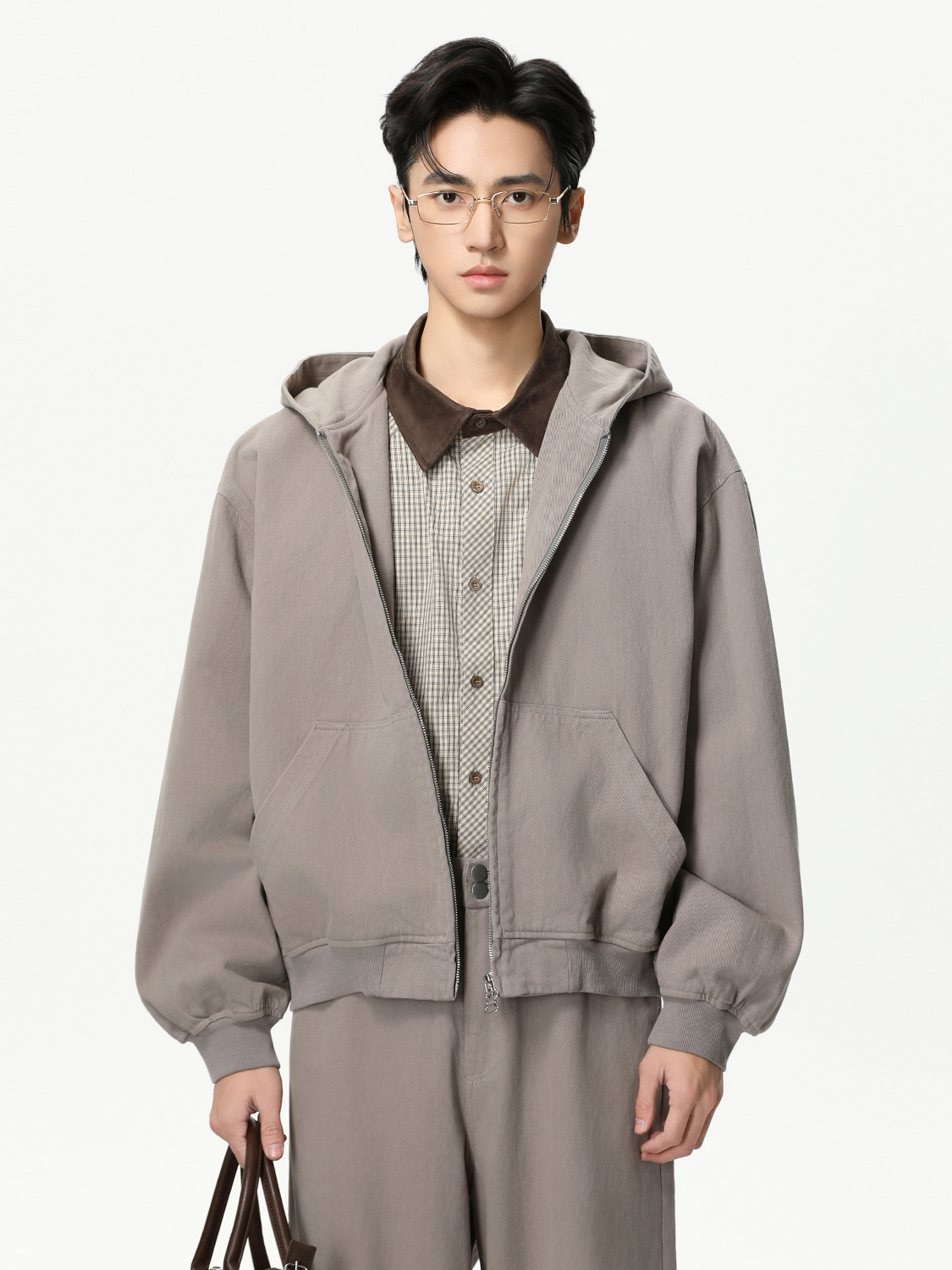 MTLCLOTHES Hombres| Personalidad logotipo encapuchado chaqueta corta color sólido pantalones de viento simple moda