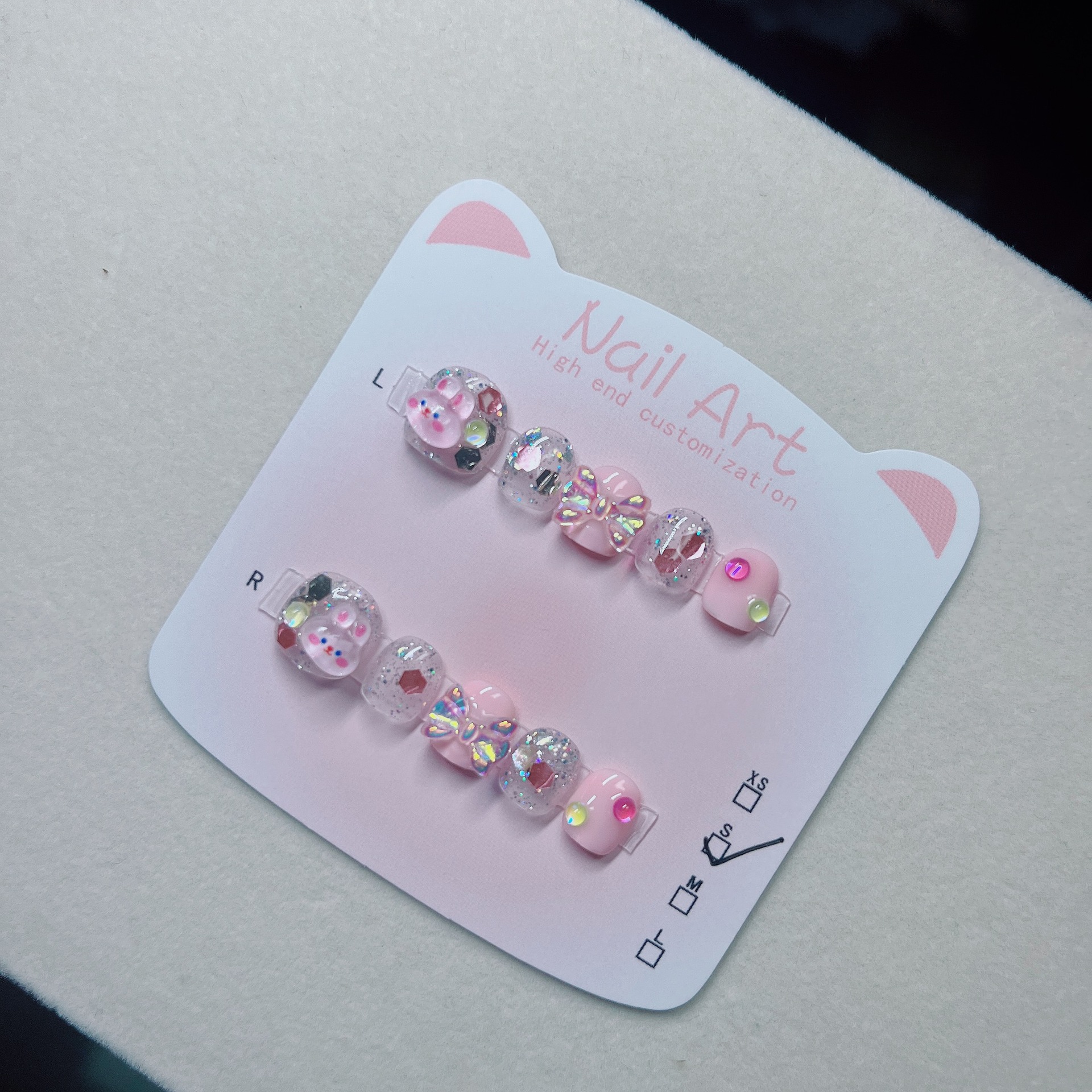 57儿童手工穿戴甲3-8岁闪闪兔穿戴甲可爱美甲反复穿戴夜市摆