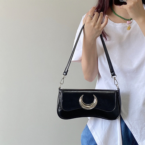 2024 niche new shoulder bag for women, high-end moon lock buckle armpit baguette bag, fashion trend crossbody bag for women