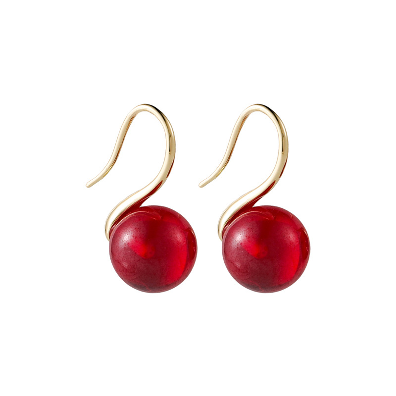 New Red Bead Petal Tassel Earrings display picture 11