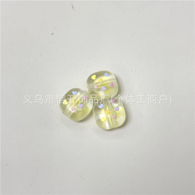 通孔爱心印花磨砂透色小馒头串珠配件手机钥匙链diy手工饰品材料|undefined