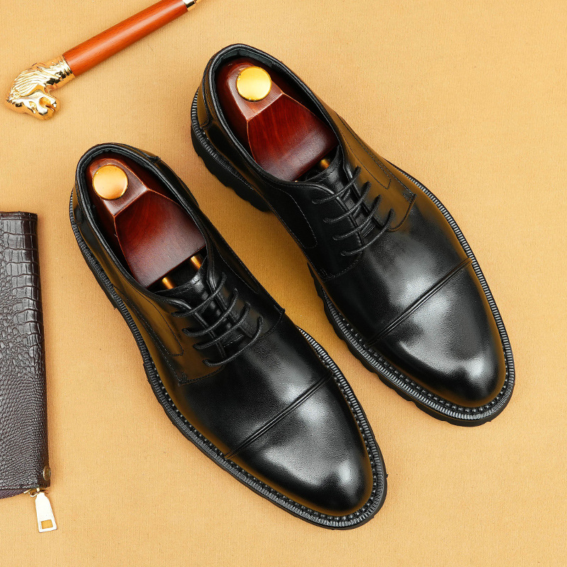 Formal business casual leather men's three-point leather shoes with thick soles_vogvips.com
