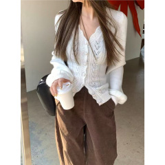 ffcheer 初雪夕暮/织风私语 V领毛衣针织打底衫女上衣修身内搭春