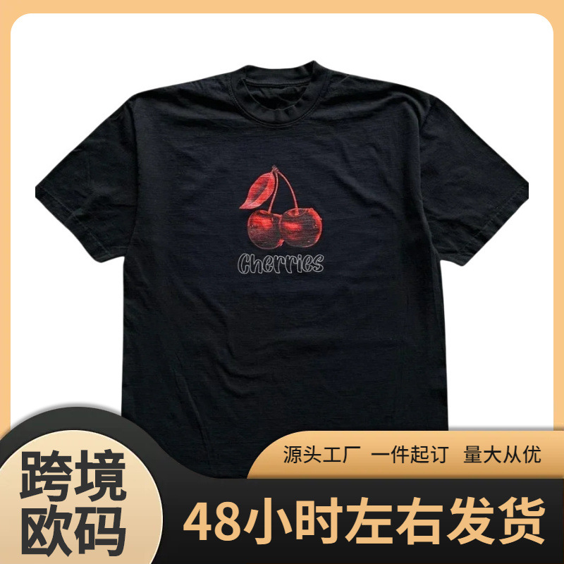 2024 New T-Shirt Cherry Pattern Print Y2K Harajuku Retro Fas