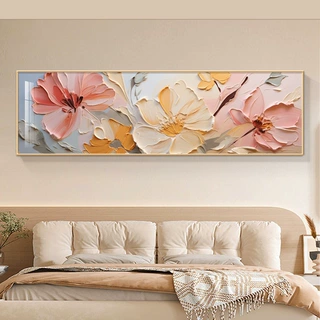 深圳大芬油画村奶油风花卉床头挂画主卧装饰画夫妻卧室酒店房间