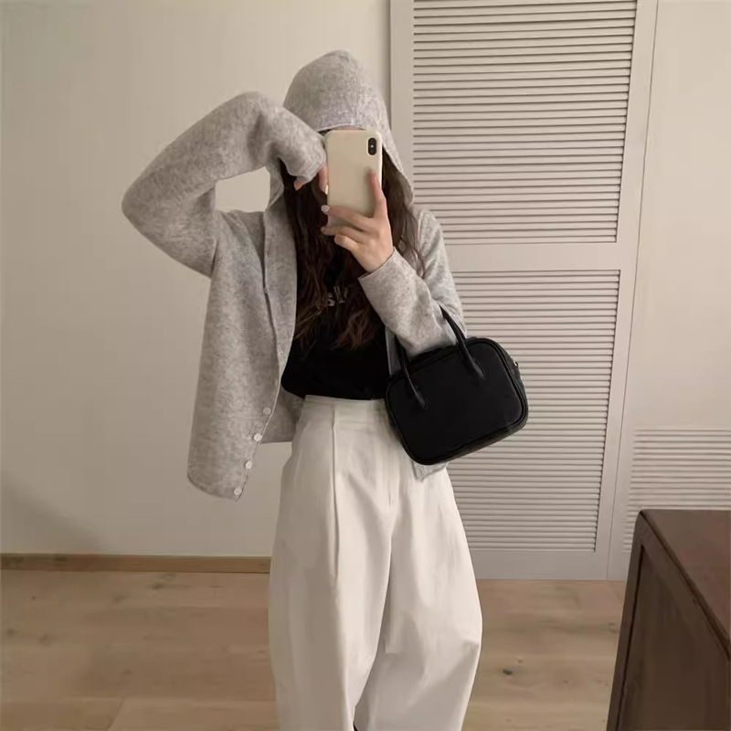 Hooded Knitted Wool Sweater for Women, All-Wool Cardigan, Versatile Artistic Retro Mid-Length Coat