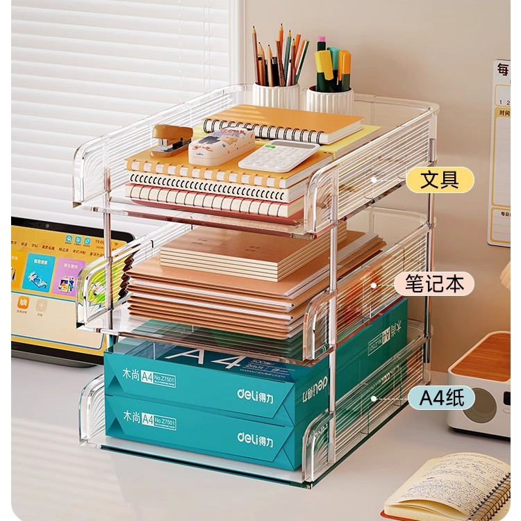 Estante de estantería transparente de escritorio, escritorio para estudiantes, libros, papelería, almacenamiento, estante multicapa, estante de almacenamiento de oficina