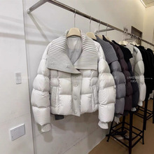 欧版高端设计感针织翻领短款羽绒服女冬季保暖小个子面包服外套潮