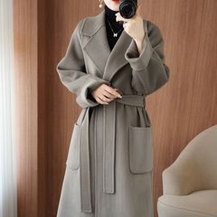 2023秋冬モデル100% 両面カシミヤコート女性の中長タイプのシルエットがゆったりしています。