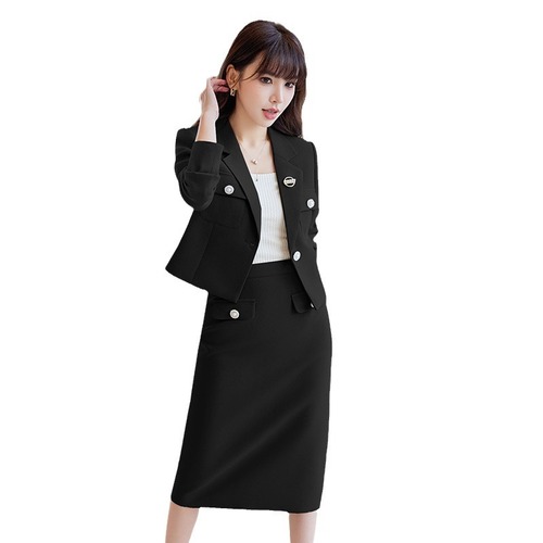 Blue suit suit, feminine style, socialite Xiaoxiang style professional suit, skirt, skirt, high-end short jacket