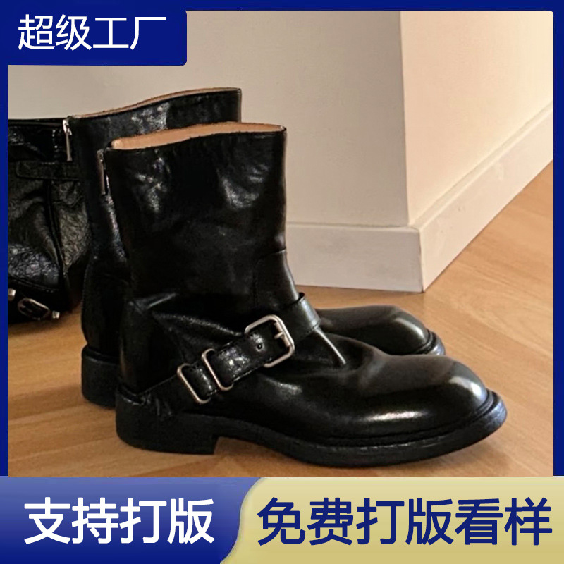 Western Hot Girl Style! Retro One-Button Boots for Women 2025 Autumn and Winter New Round-Toe Thick-Soled Short Motorcycle Boots