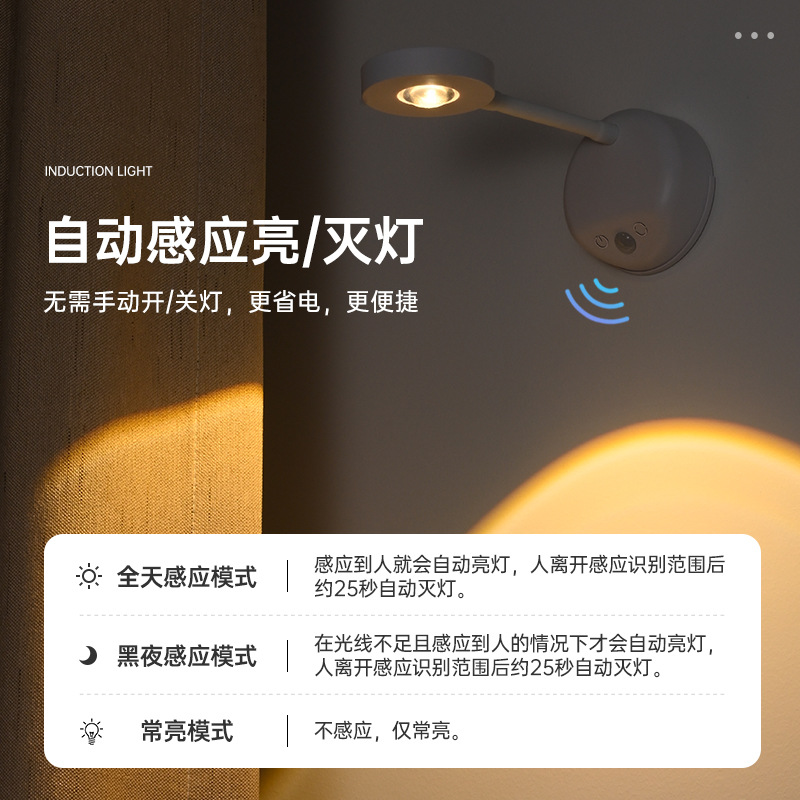 Cross-border new indoor wiring-free wall light spotlight rechargeable led intelligent human body sensor light remote control picture light