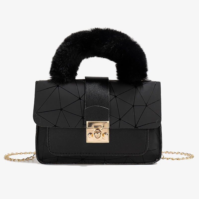 Comercio exterior coreano 2024 moda fresca bolsos de mano de peluche de diamante bolsos casuales de hombro de mujer bolsos de maquillaje image 7