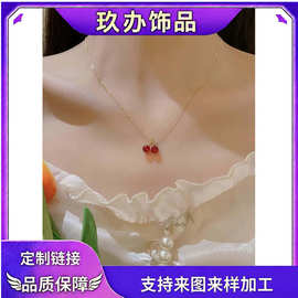 亚马逊热卖款不锈钢樱桃吊坠项链简约自然风女士配饰