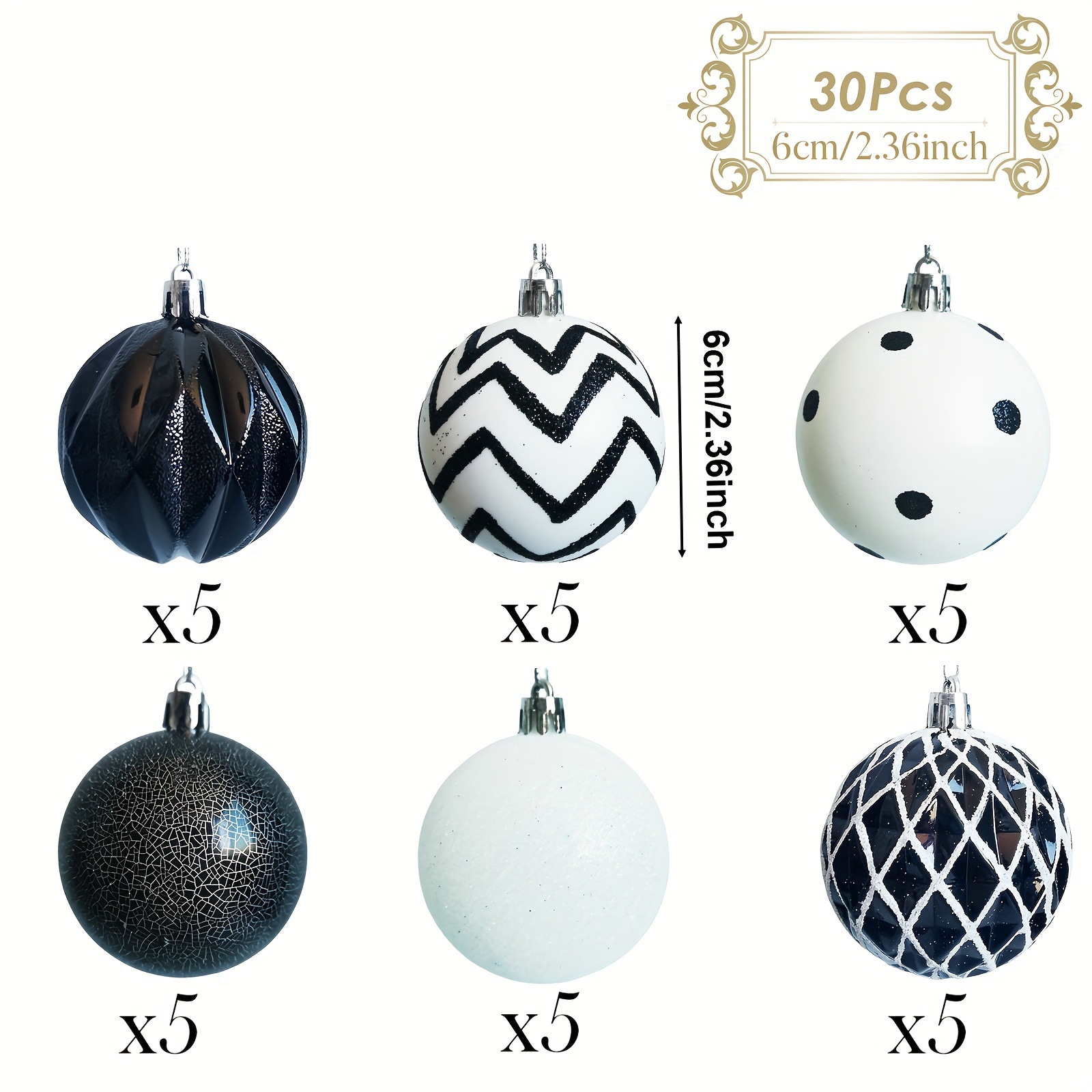 Navidad transfronteriza oro negro agrietado bola de Navidad 6CM30 juegos de bolas decorativas de árbol de Navidad