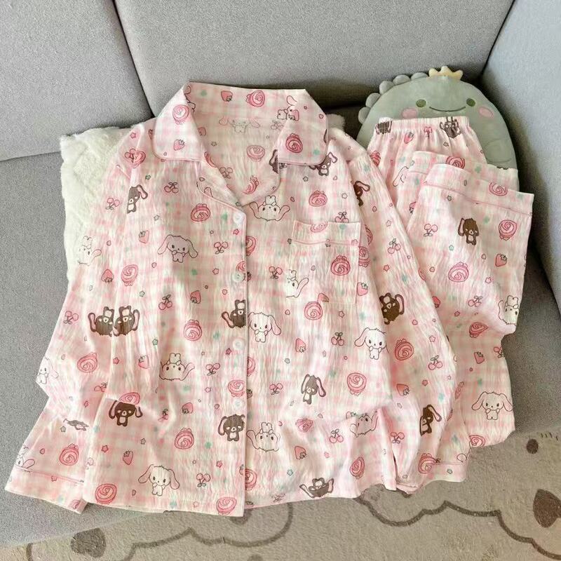 Physical Store Pajamas for Women, Spring and Autumn Cloud Cotton Turn-Down Collar Cardigan, Long-Sleeved, Loose, Sweet and Cute Home Wear Set Physical Store Pajamas for Women, Spring and Autumn Cloud Cotton Turn-Down Collar Cardigan, Long-Sleeved, Loose, Sweet and Cute Home Wear Set