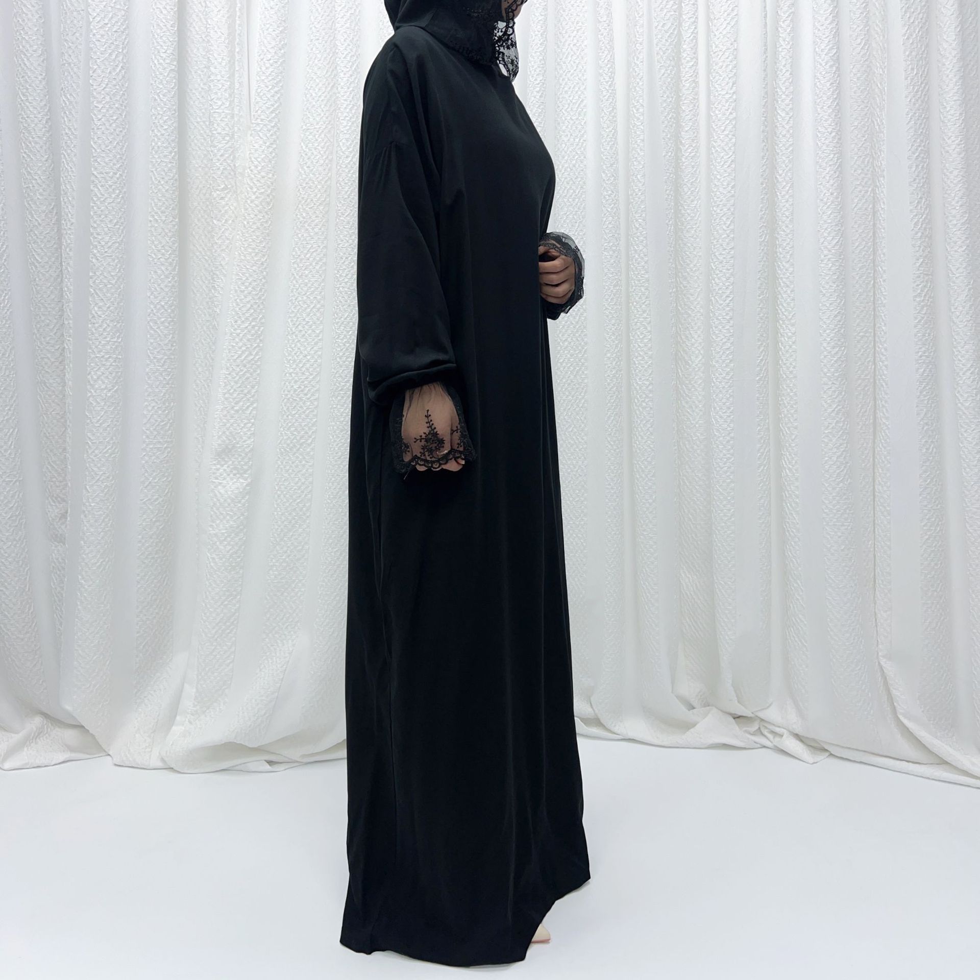 Langes Muslimisches Kleid Für Damen Mit Kapuze Einfarbig Weit_voghion.com
