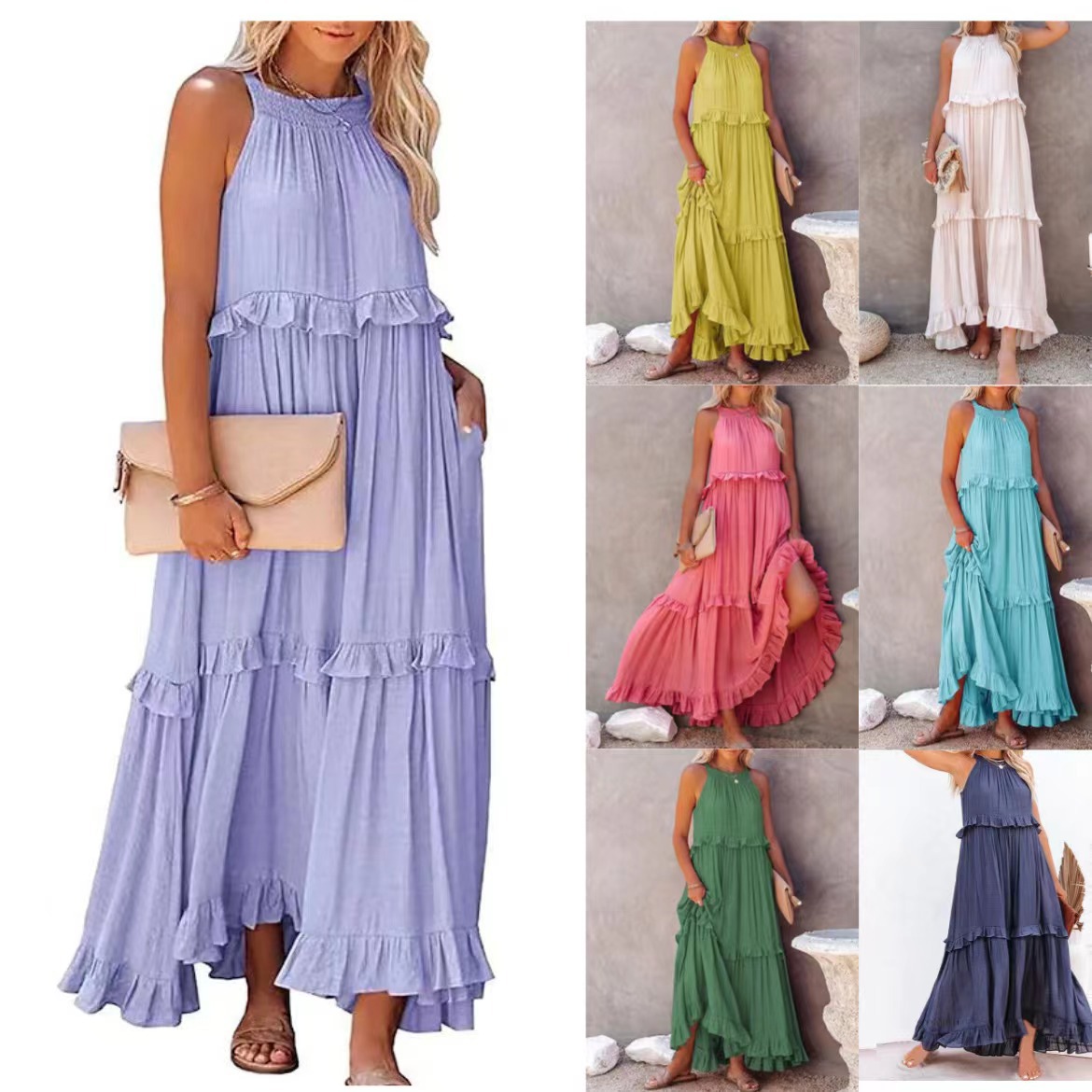 Women's Regular Dress Casual Vacation Round Neck Sleeveless Solid Color Maxi Long Dress Holiday Daily display picture 1