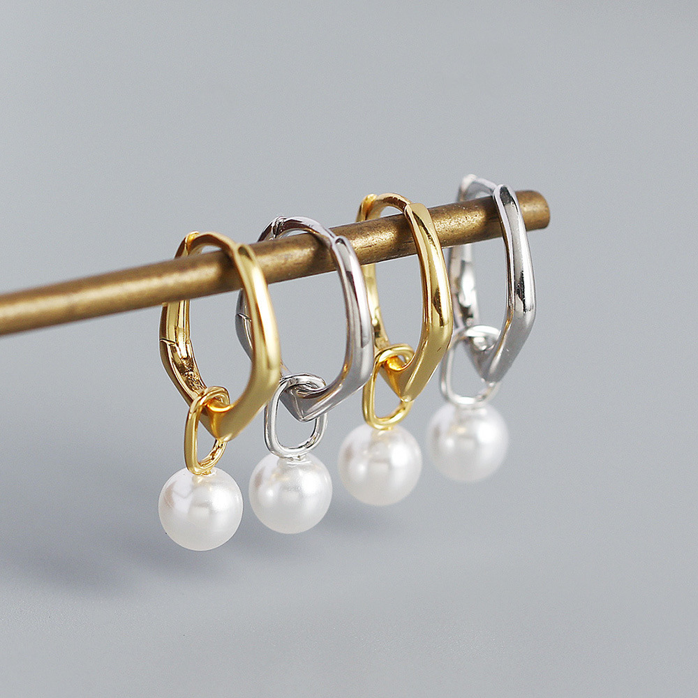 Artificial Pearls Inlay Material Earrings Classification 1 Pair 925 Sterling Silver Artificial Pearls Geometric Earrings