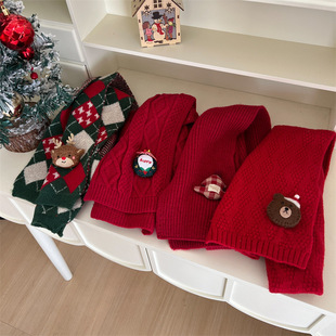Children's New Year Red Knitted Wool Scarf Boys' and Girls' New Year Festive Warm Shawl Knitted Windproof Scarf