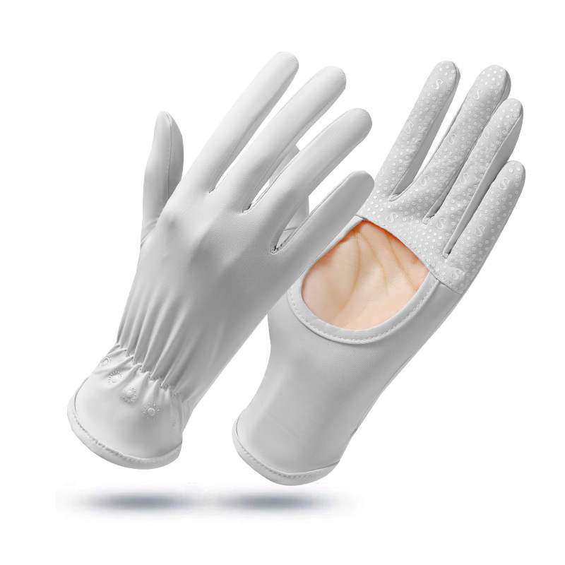 Guantes de protección solar de seda de hielo estilo fino de verano al aire libre transpirable de secado rápido ciclismo antideslizante conducción con dedos completos