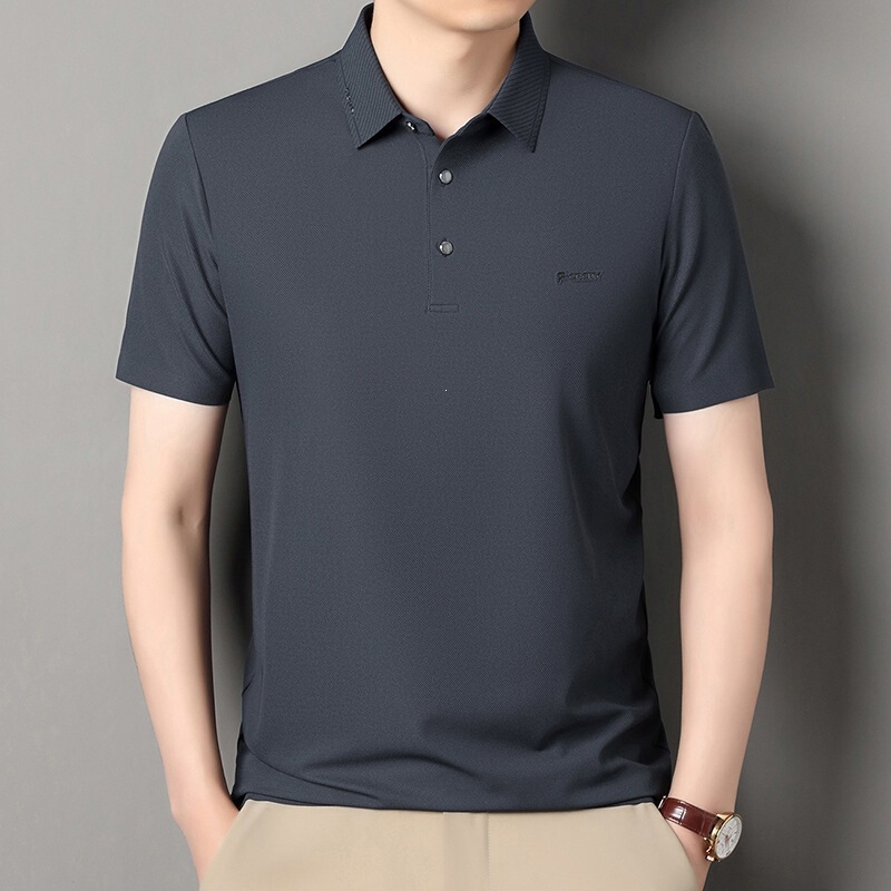 Men's Silk Polo Shirt 2026 Casual Loose Fit Middle-Aged Dad's Top Non-Iron Versatile T-Shirt Summer Business