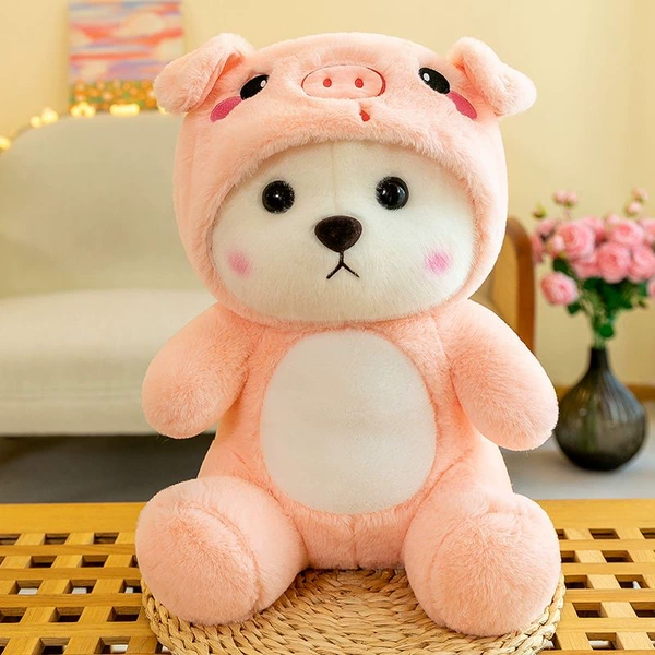 Transformed into a pig and bear doll (hat can be removed)