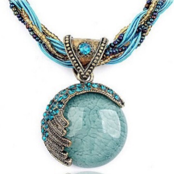 AliExpress cross-border hot fashion bohemian turquoise hand-woven necklace pendant female accessories wholesale